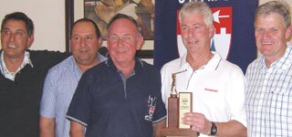 This year’s winning four ball were the very first recipients of the new SAIMC Durban branch trophy. From left to right in the pic. Mark Viviers, Chris Coetzee, J.O.E, Pat Fowler and Arthur Potts.